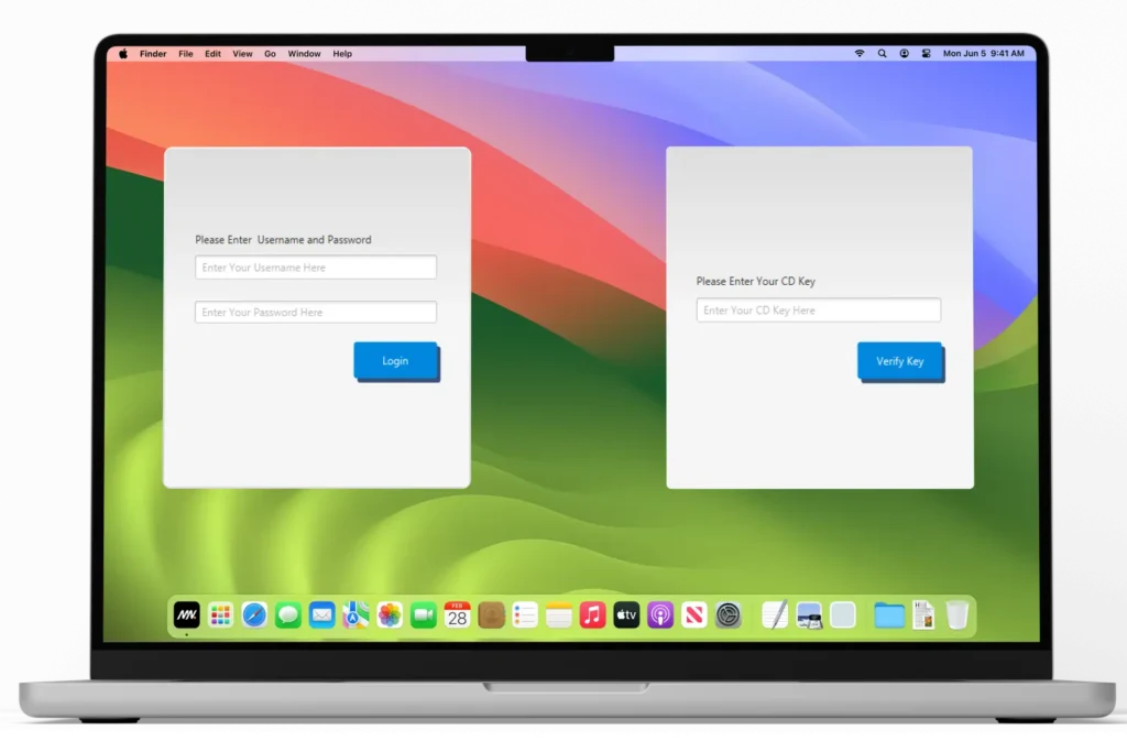 Custom-generated Java desktop client with integrated login and CD-key verification.