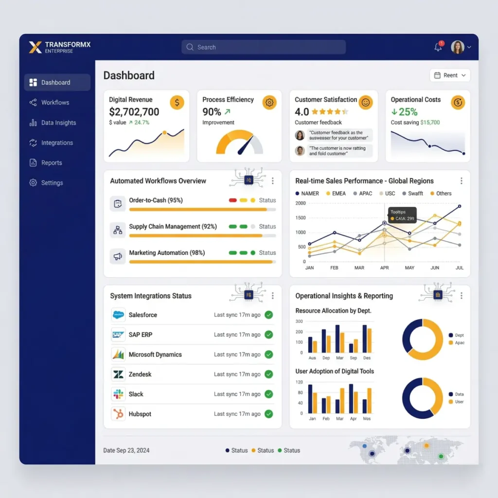 business dashboard showing results after digital transformation roadmap implementation