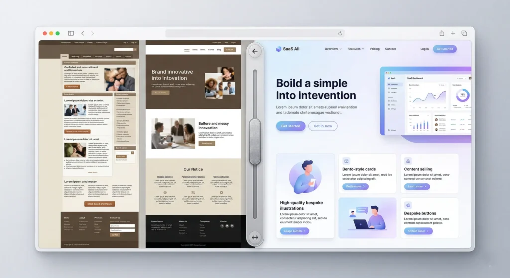 Website redesign before and after comparison showing improved UI, speed, and user experience
