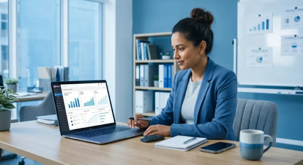 business owner analyzing woocommerce store performance before scaling ecommerce