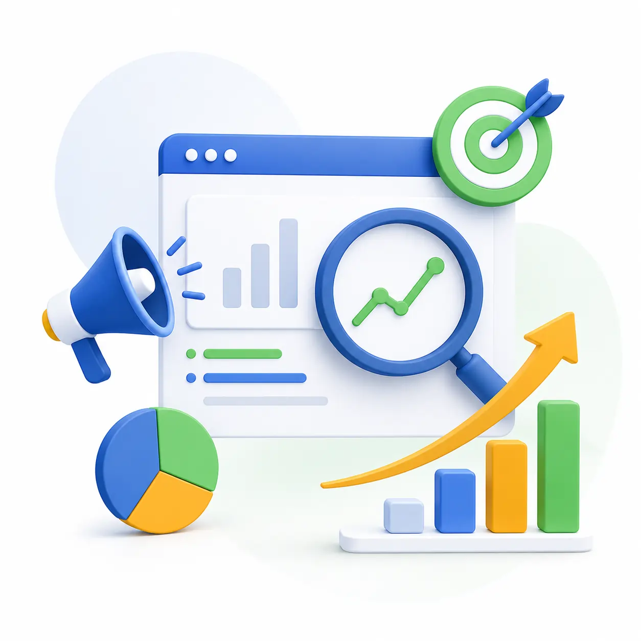 seo dashboard with traffic growth charts and performance metrics