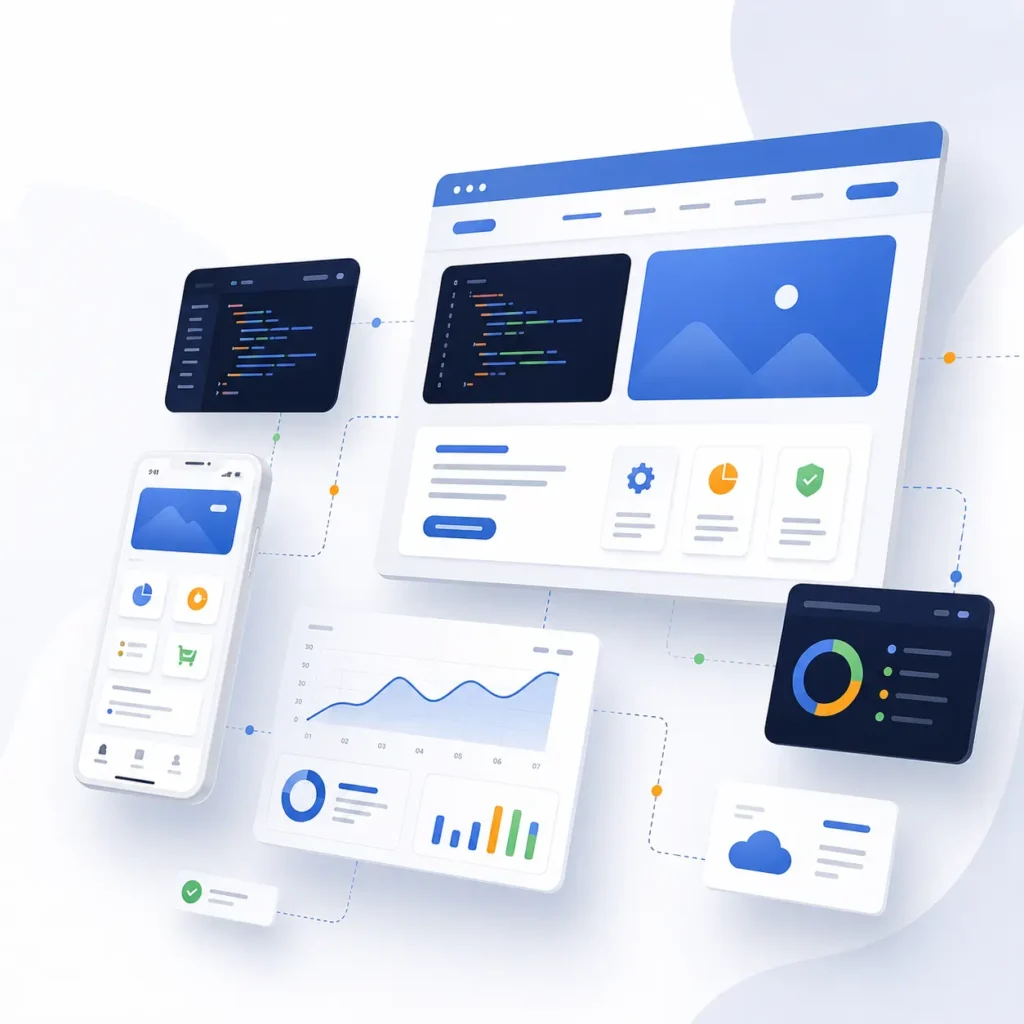 web development services showing website and software application interface
