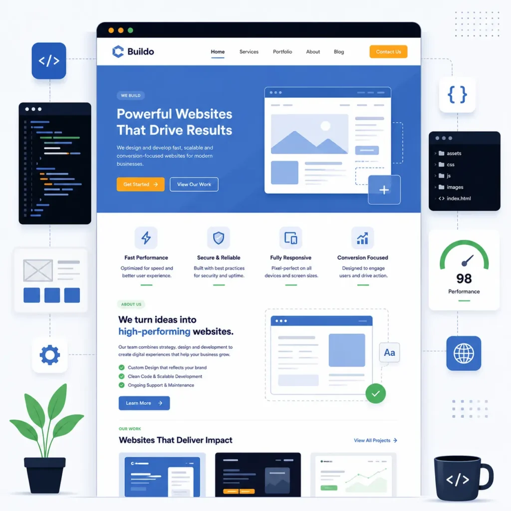 modern website layout structure with header content sections and navigation interface