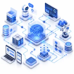 Artificial intelligence, machine learning, and intelligent automation illustration