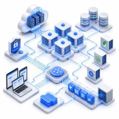 Enterprise backend software architecture and API development illustration
