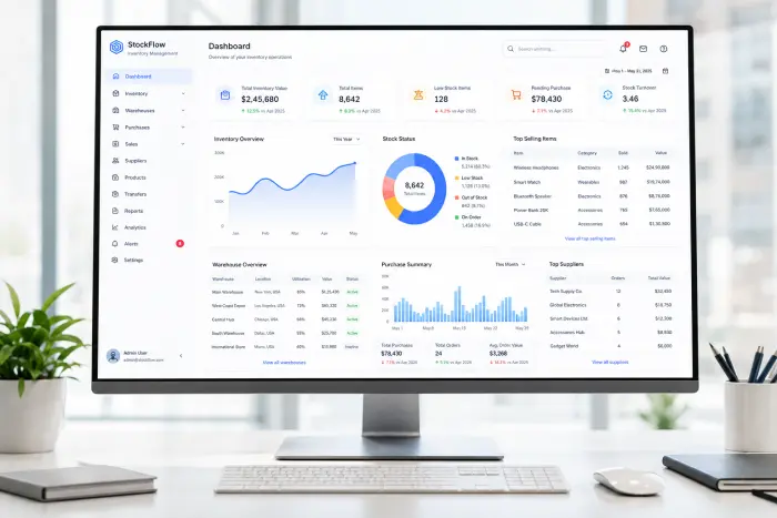 Custom inventory management software dashboard developed by Softifyme